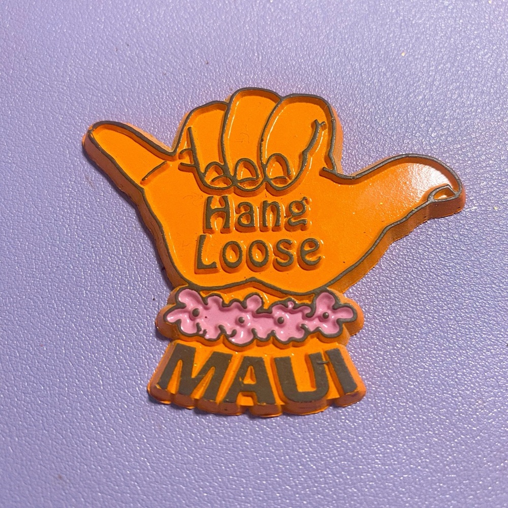 1970s Orange 'Hang Loose' Maui Magnet Hawaii Souvenir